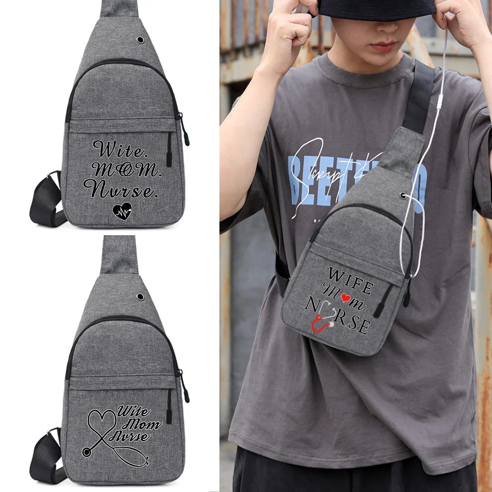 Unisex Canvas Chest pack Shoulder Bag Nurse Printing Crossbody Bag