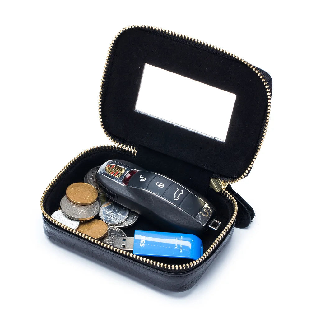 Unistybag Lipstick Bag Leather Makeup Case Mini Purse Women Cosmetic Bag Mirror