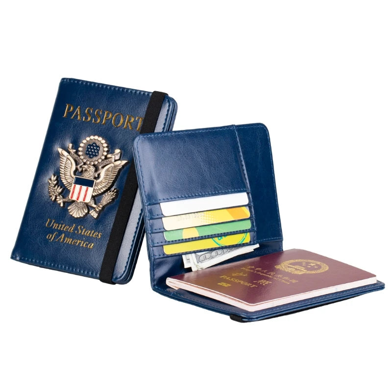USA RFID Men's Wallet & Passport Cover Case Holder Blocking Leather Travel