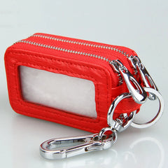 Leather Car Key Holder Double Zipper Keys Chain Organizer Pouch