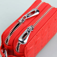 Leather Car Key Holder Double Zipper Keys Chain Organizer Pouch