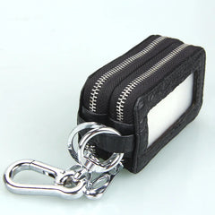Leather Car Key Holder Double Zipper Keys Chain Organizer Pouch