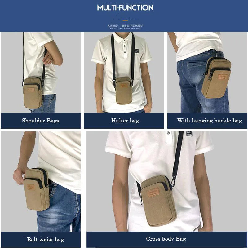Waterproof Multifunctional Canvas Phone Bag Shoulder Bag Man Handbag