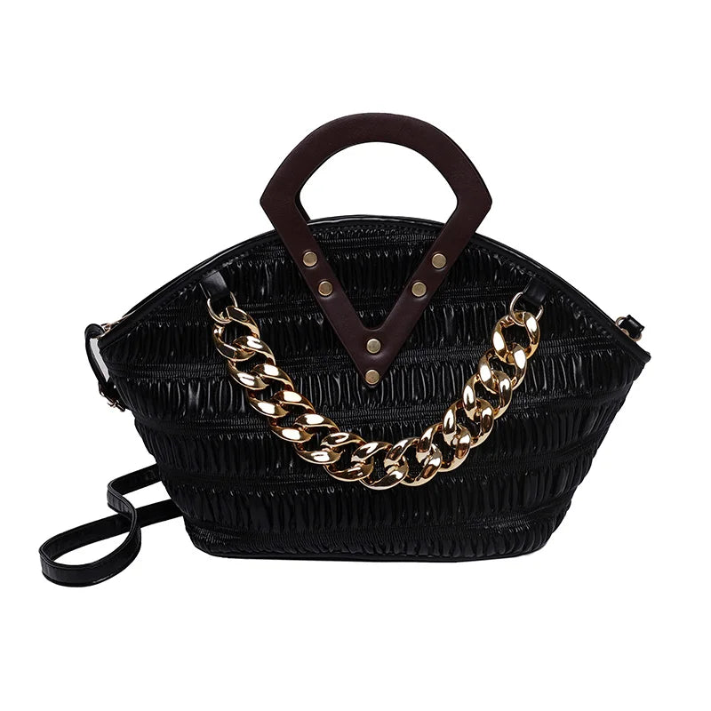 Irregular Crossbody Bag with Wood Handle