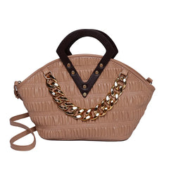 Irregular Crossbody Bag with Wood Handle