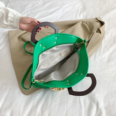 Irregular Crossbody Bag with Wood Handle
