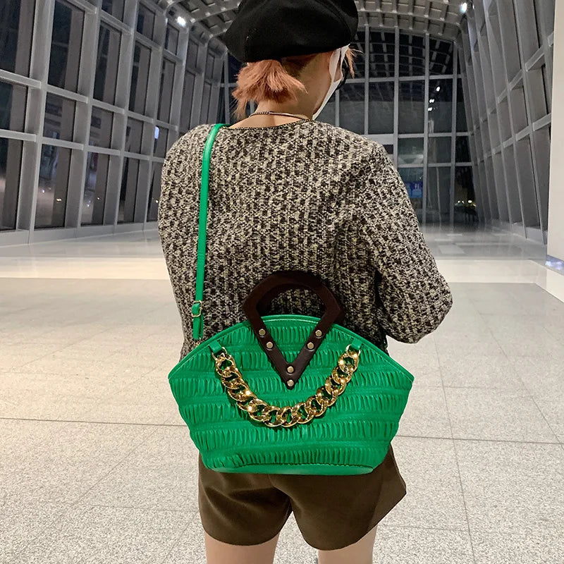 Irregular Crossbody Bag with Wood Handle
