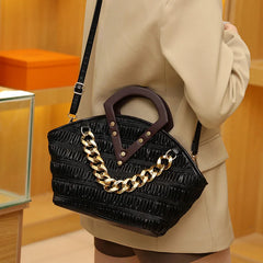 Irregular Crossbody Bag with Wood Handle
