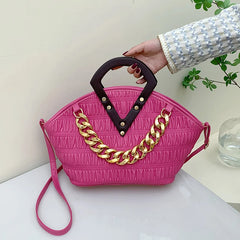 Irregular Crossbody Bag with Wood Handle