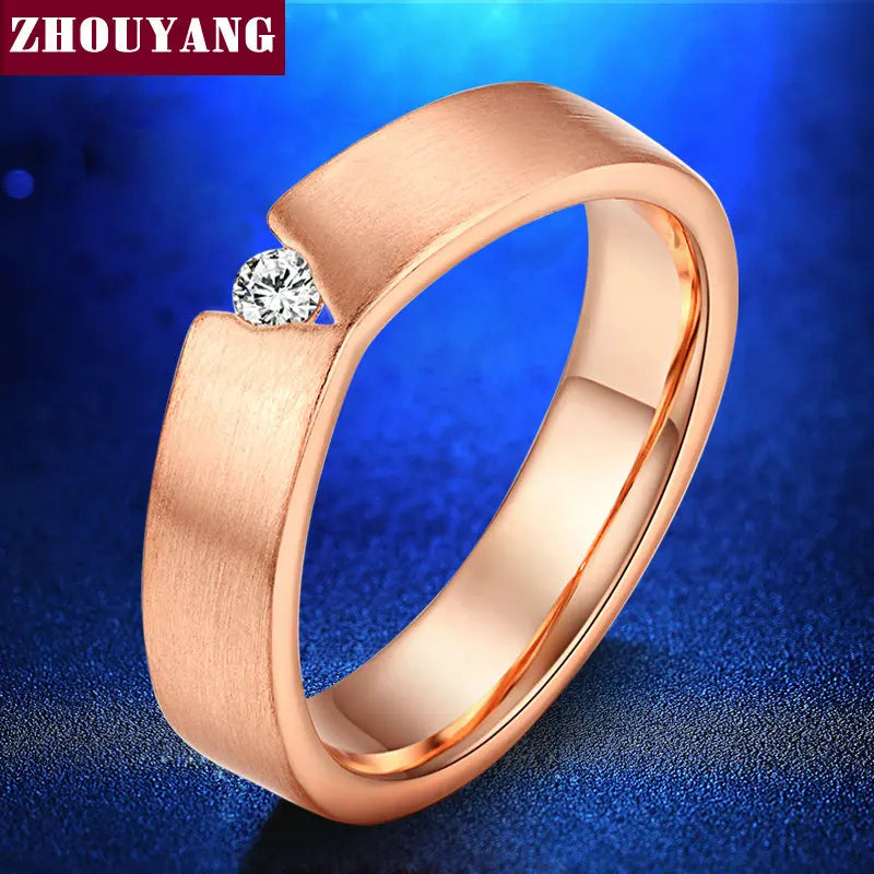 'V' Wire Drawing Process Rose Austrian Crystals Ring For Women Wedding ZYR386 ZY