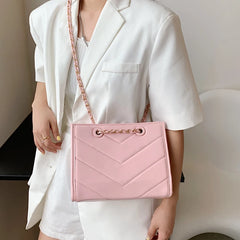 V-line PU Leather Chain Crossbody Bag for Women Summer Shoulder Handbag