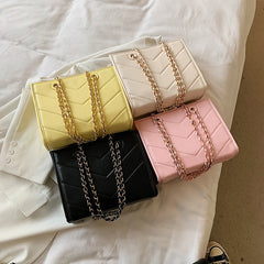 V-line PU Leather Chain Crossbody Bag for Women Summer Shoulder Handbag
