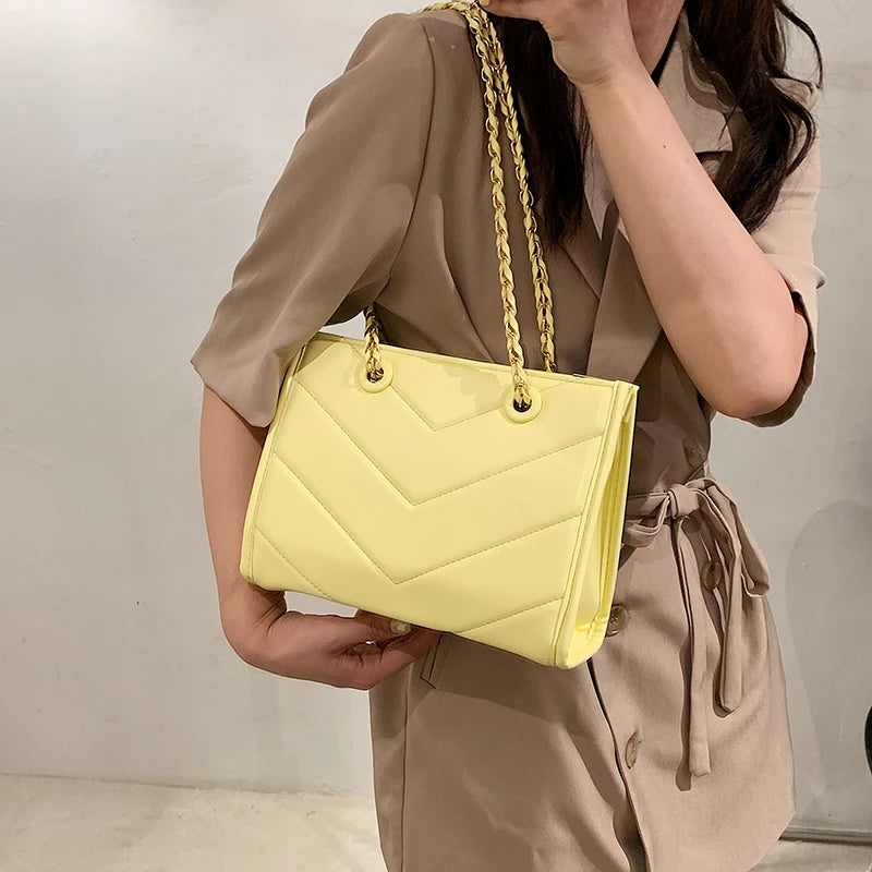 V-line PU Leather Chain Crossbody Bag for Women Summer Shoulder Handbag