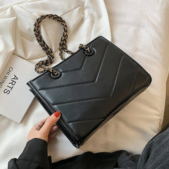 V-line PU Leather Chain Crossbody Bag for Women Summer Shoulder Handbag