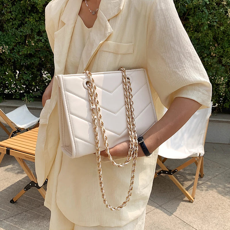 V-line PU Leather Chain Crossbody Bag for Women Summer Shoulder Handbag
