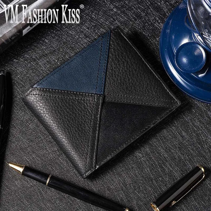 VM KISS Leather Short Wallet Men Small Cartera Hombre Wallet Money Bag