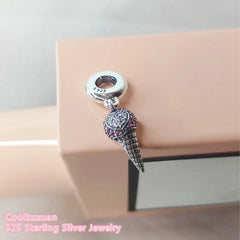 925 Silver Ice Cream Cone Dangle Charm Beads for Bracelet DIY