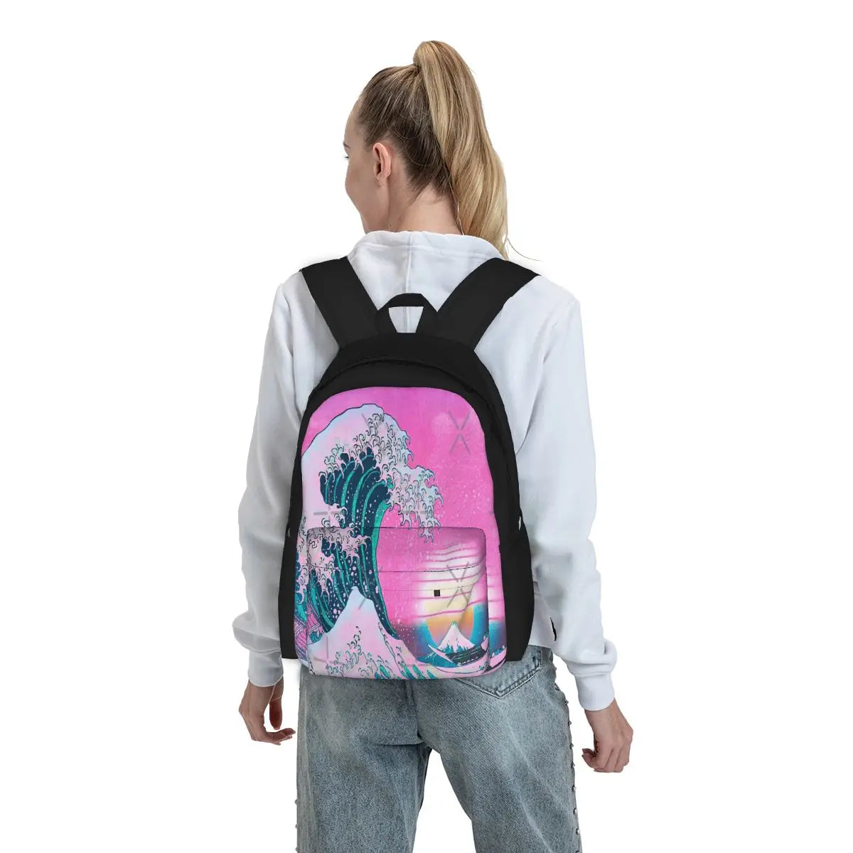 Vaporwave Great Wave Off 1 Backpacks Men's Women's Youth Bags