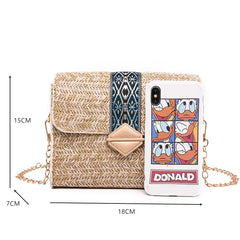 Women's Chain Shoulder Rattan Bag Small Bohemian Handbag