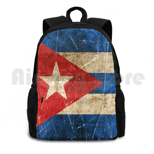 Vintage Cuban Flag Outdoor Hiking Backpack Waterproof Camping Cuba Flag