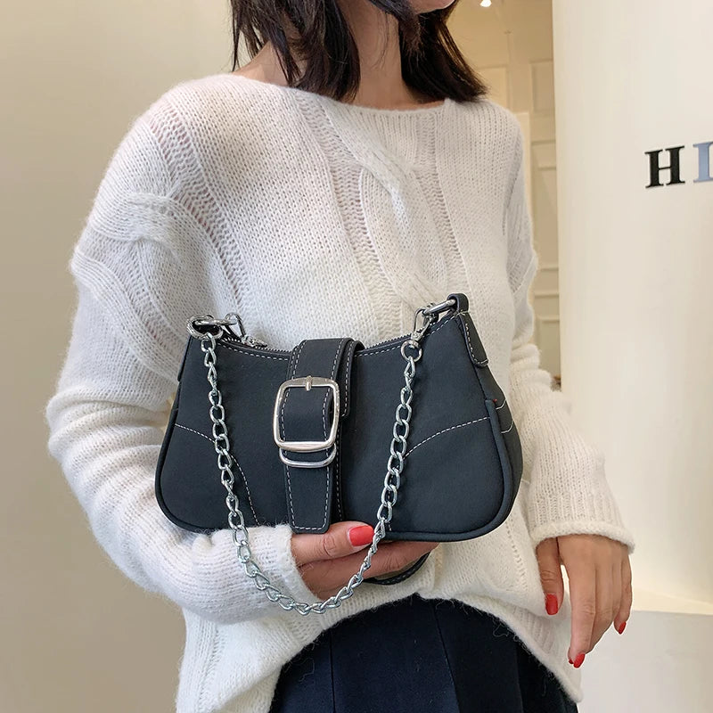 Vintage Nubuck Leather Shoulder Handbag with Chain Clutches