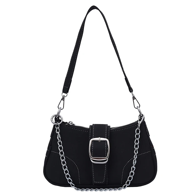 Vintage Nubuck Leather Shoulder Handbag with Chain Clutches