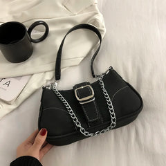 Vintage Nubuck Leather Shoulder Handbag with Chain Clutches