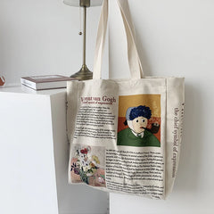 Vintage Art Shoulder Bags for Women Letter Print Big Capacity Handbags