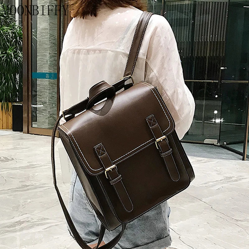 Vintage PU Leather Backpack for Girls School Bag