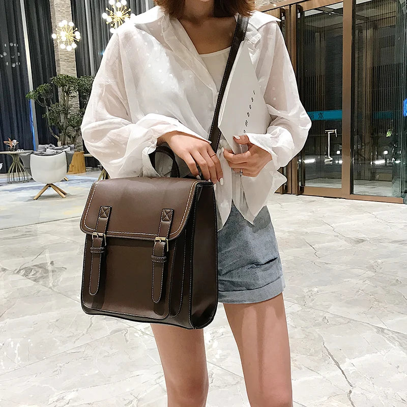 Vintage PU Leather Backpack for Girls School Bag