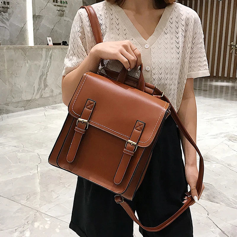 Vintage PU Leather Backpack for Girls School Bag