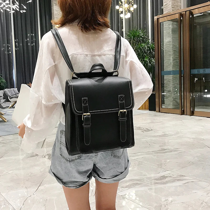 Vintage PU Leather Backpack for Girls School Bag