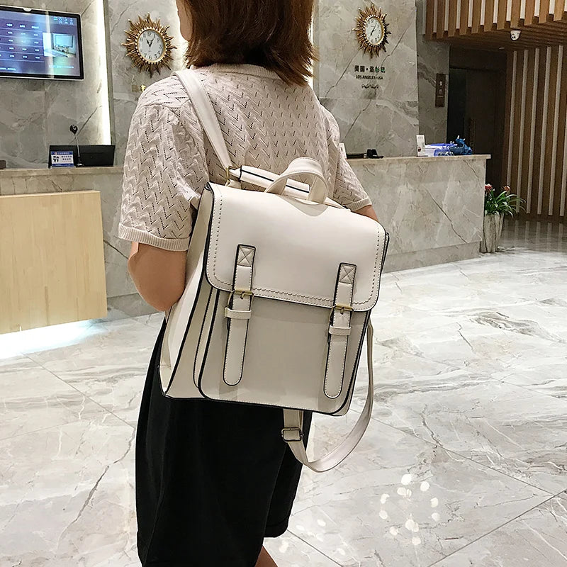 Vintage PU Leather Backpack for Girls School Bag
