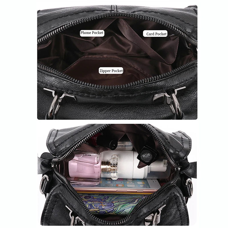 Vintage Boston Handbags Soft Leather Shoulder Crossbody Bag Totes Messenger Bags