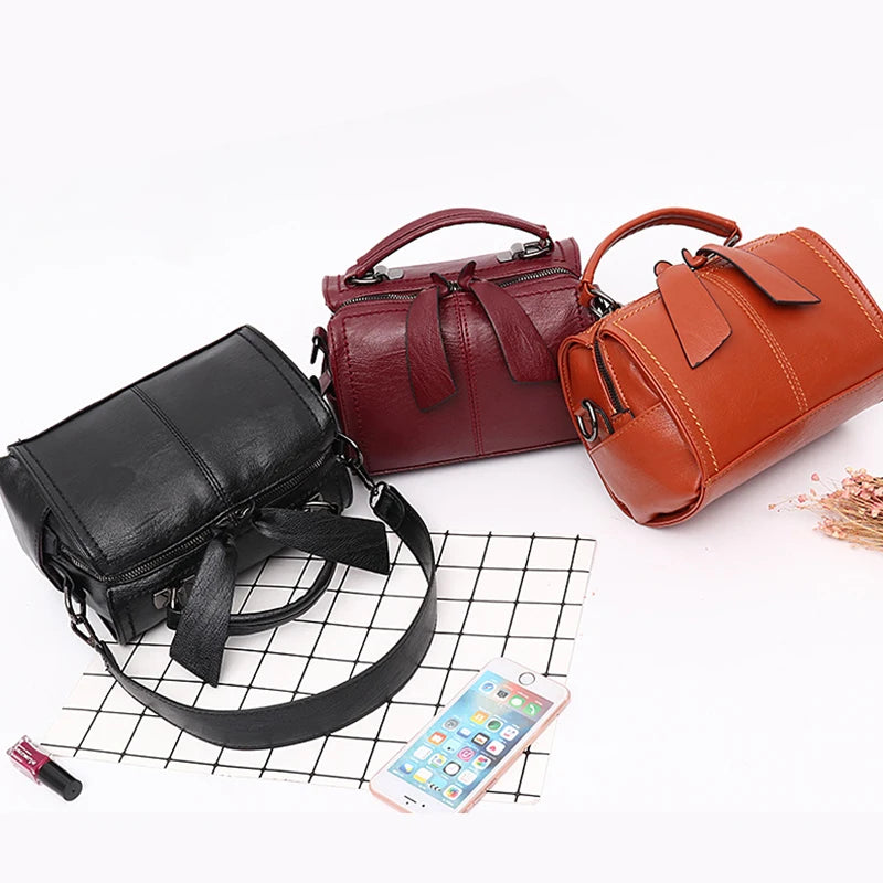 Vintage Boston Handbags Soft Leather Shoulder Crossbody Bag Totes Messenger Bags