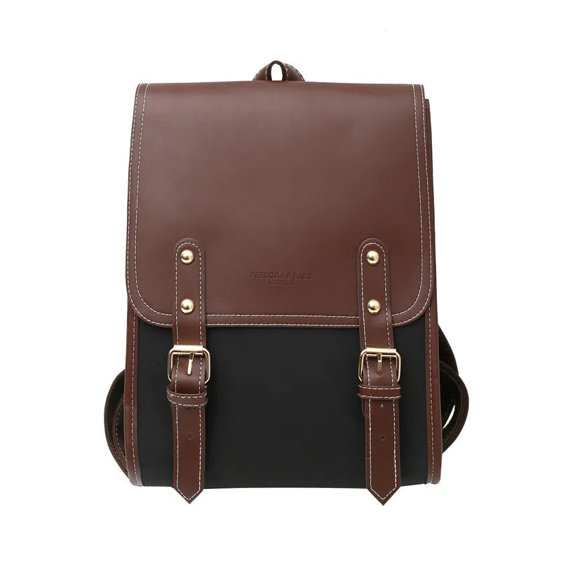 Vintage Brown Women's Campus Forest Large-capacity PU Leather Backpack