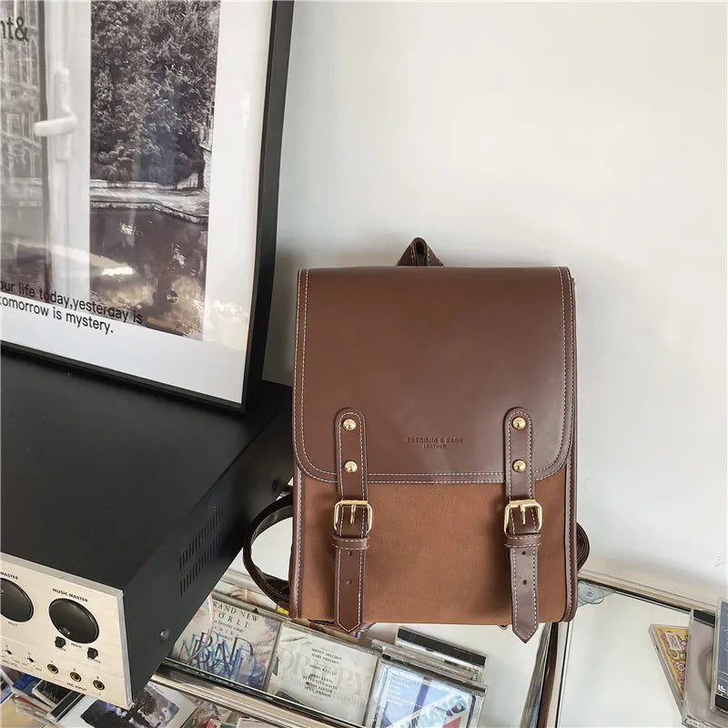 Vintage Brown Women's Campus Forest Large-capacity PU Leather Backpack