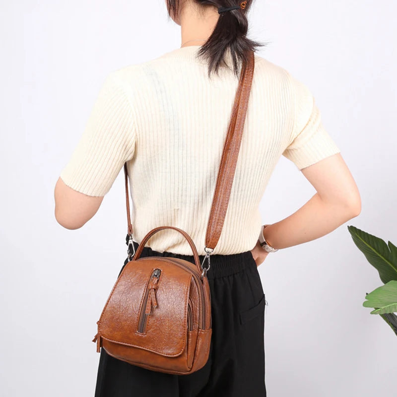 Vintage Bucket Shoulder Bags Crossbody Female PU Leather Small Handbag Purse
