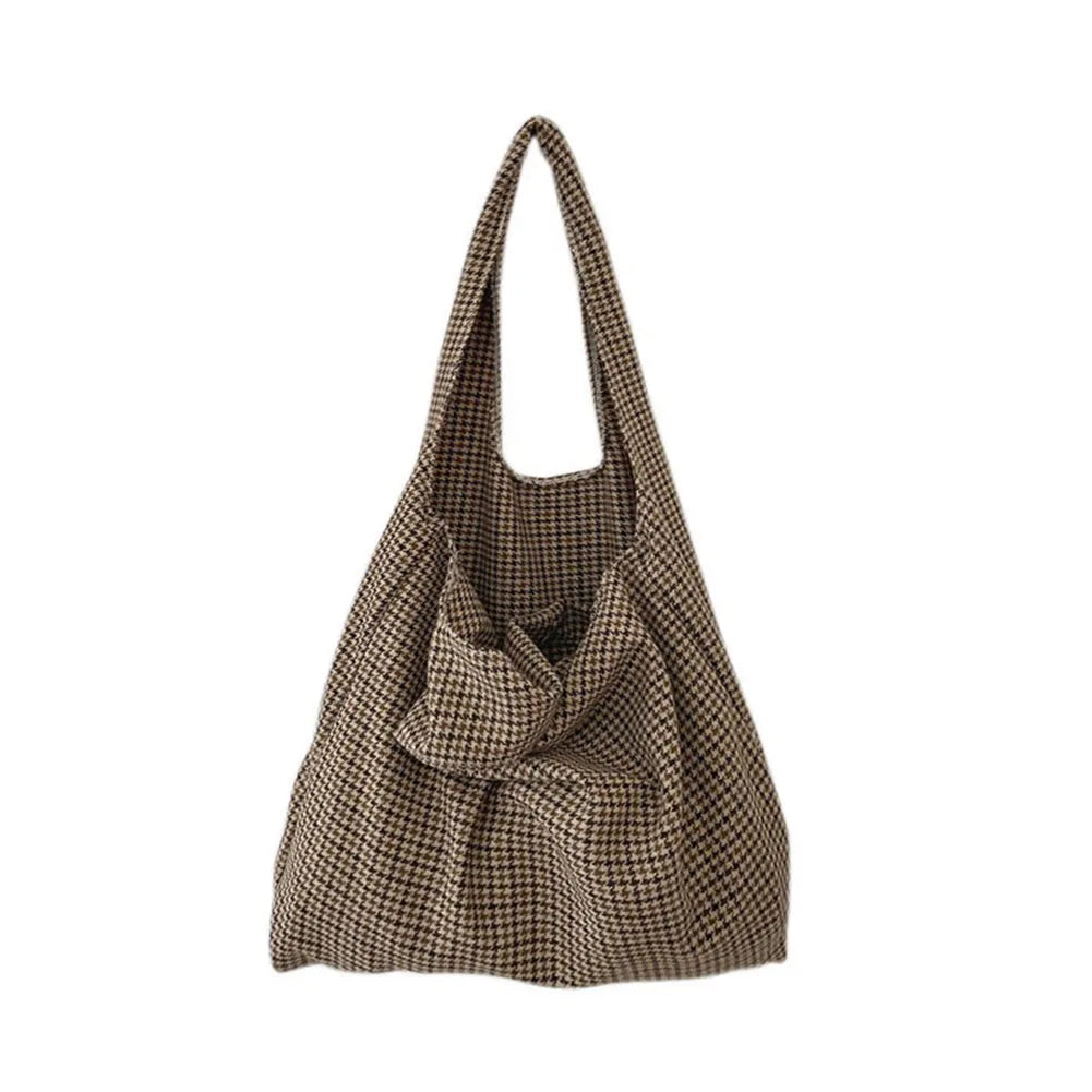 Vintage Canvas Plaid Printing Large Capacity Shoulder Bags