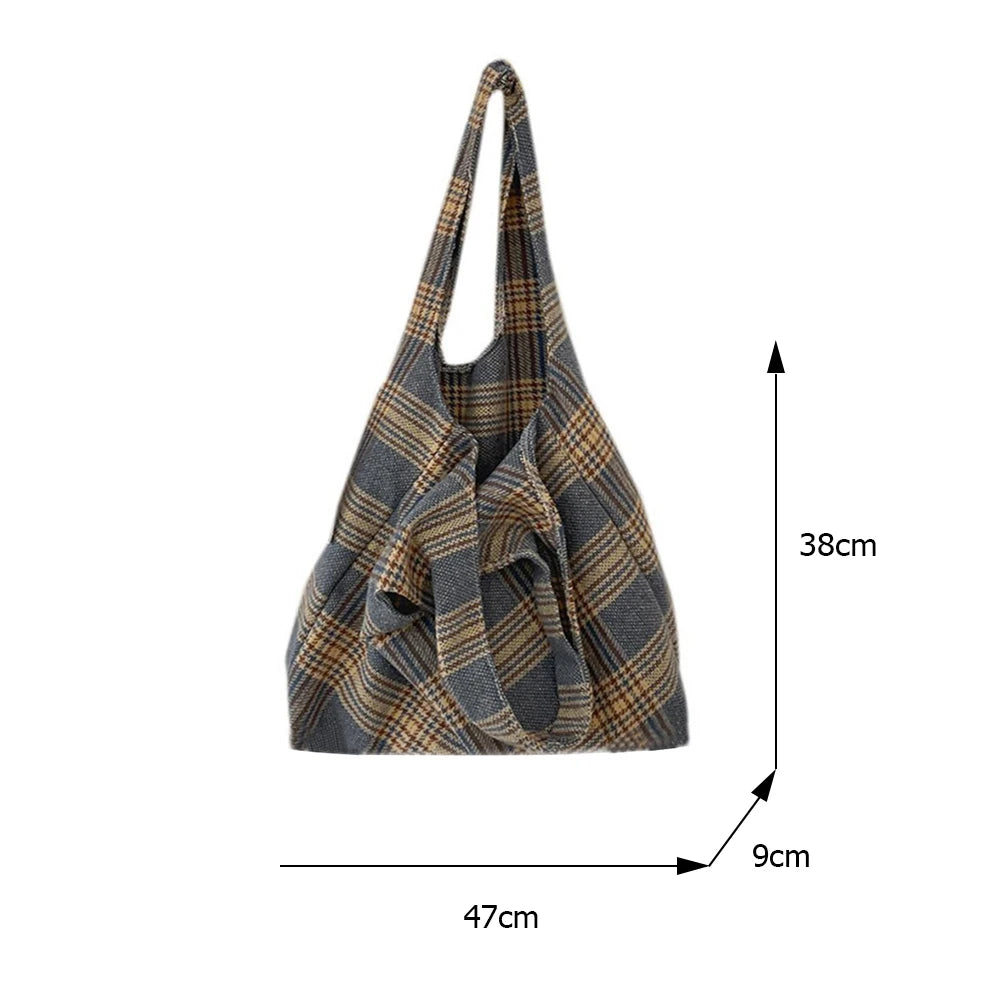 Vintage Canvas Plaid Printing Large Capacity Shoulder Bags