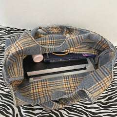 Vintage Canvas Plaid Printing Large Capacity Shoulder Bags
