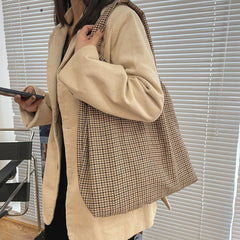 Vintage Canvas Plaid Printing Large Capacity Shoulder Bags