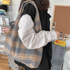Vintage Canvas Plaid Printing Large Capacity Shoulder Bags
