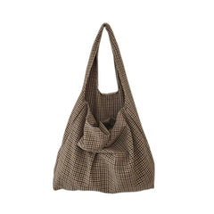 Vintage Canvas Plaid Printing Large Capacity Shoulder Bags
