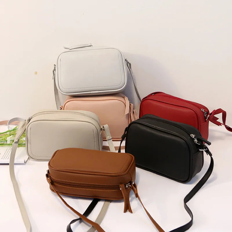 Vintage Casual Small Square Bags For Women Solid PU Leather Totes Handbags Lady