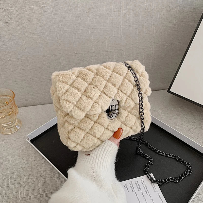 Vintage Faux Fur Women Waist Bag Small Purse Soft Plush Handbag