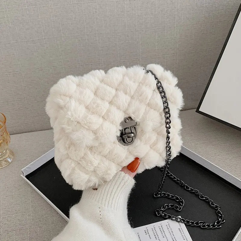 Vintage Faux Fur Women Waist Bag Small Purse Soft Plush Handbag