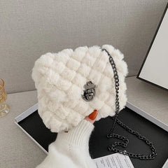 Vintage Faux Fur Women Waist Bag Small Purse Soft Plush Handbag