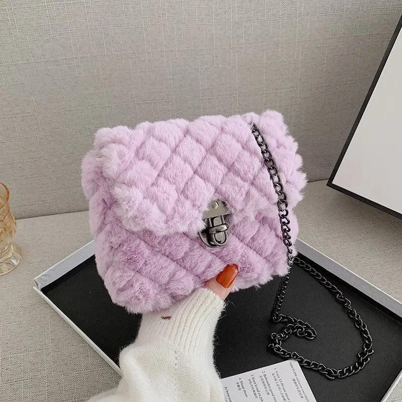 Vintage Faux Fur Women Waist Bag Small Purse Soft Plush Handbag