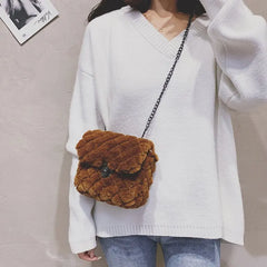 Vintage Faux Fur Women Waist Bag Small Purse Soft Plush Handbag